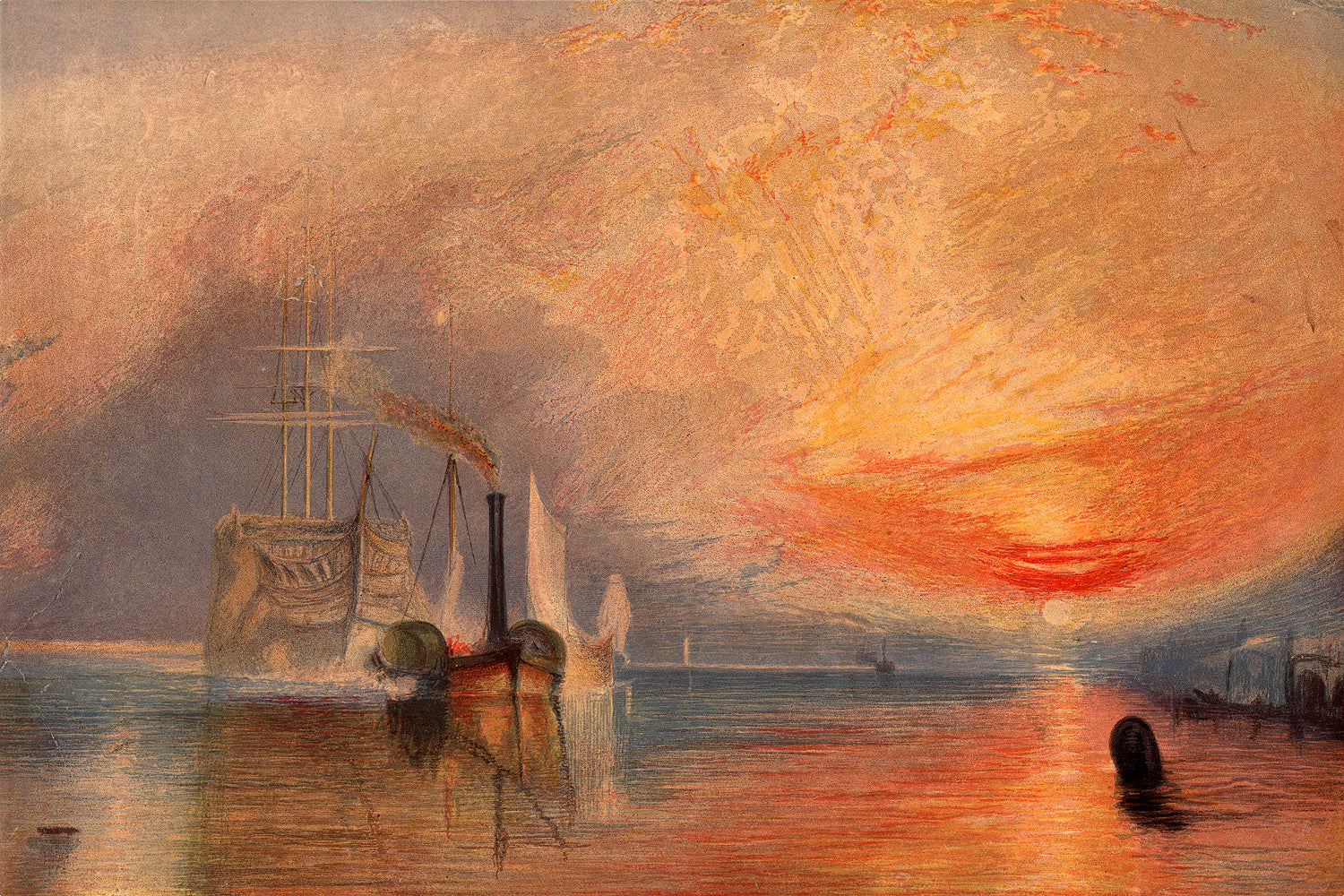 A framed print of 'The Fighting Temeraire' by J.M.