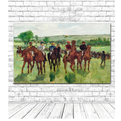 A framed print featuring 'The Races' artwork by Edgar Degas, depicting a group of mounted horsemen in a landscape.