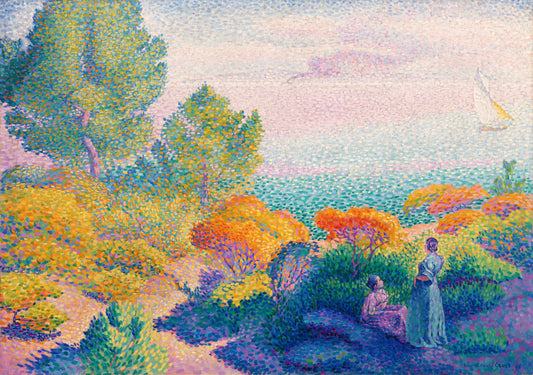 Two Women by the Shore, Mediterranean (1896) painting in high resolution by Henri-Edmond Cross