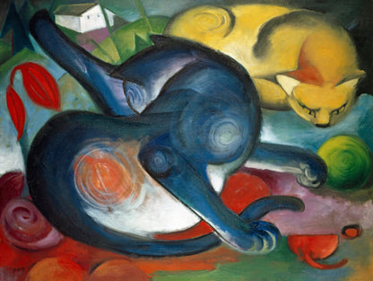 Two cats, blue and yellow (1912) by Franz Marc