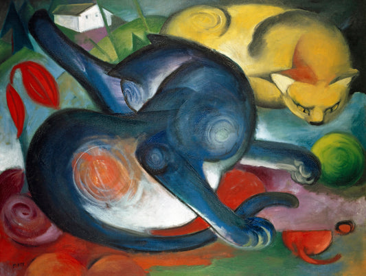 Two cats, blue and yellow (1912) by Franz Marc