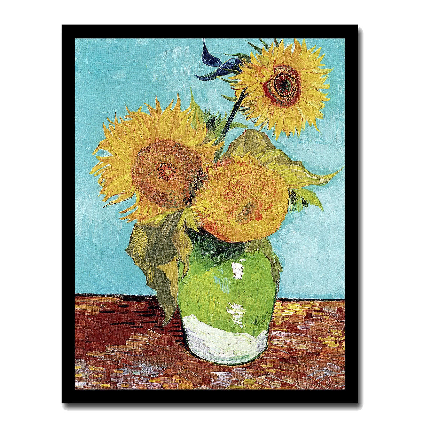 Vase-with-Three-Sunflowers-(1888) by Vincent Van Gogh - Buy Print Only or Mounted with Choice of Accent Color