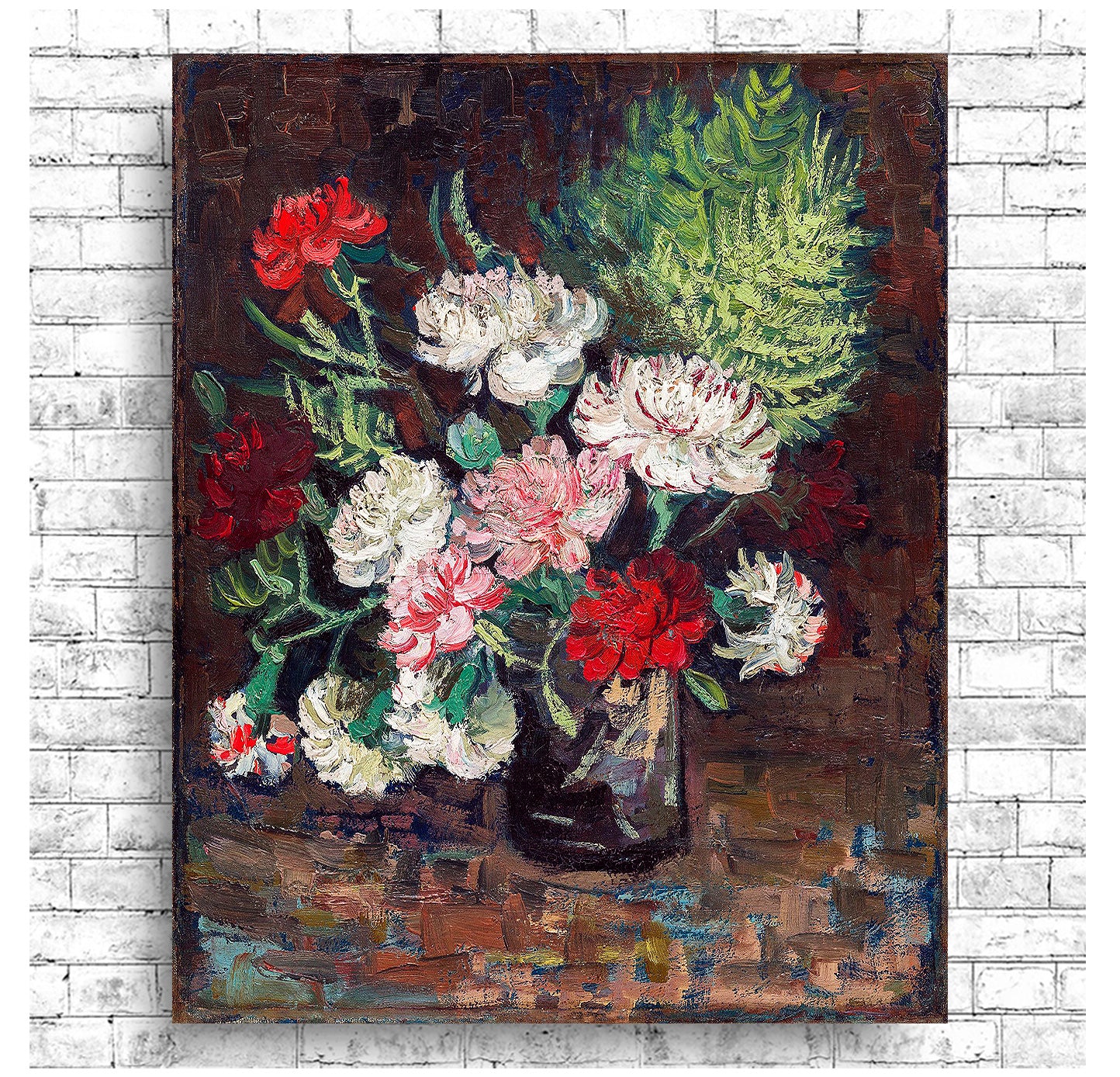 Vase with Carnations (1886) by Vincent Van Gogh - Buy Print Only or Mounted with Choice of Accent Color