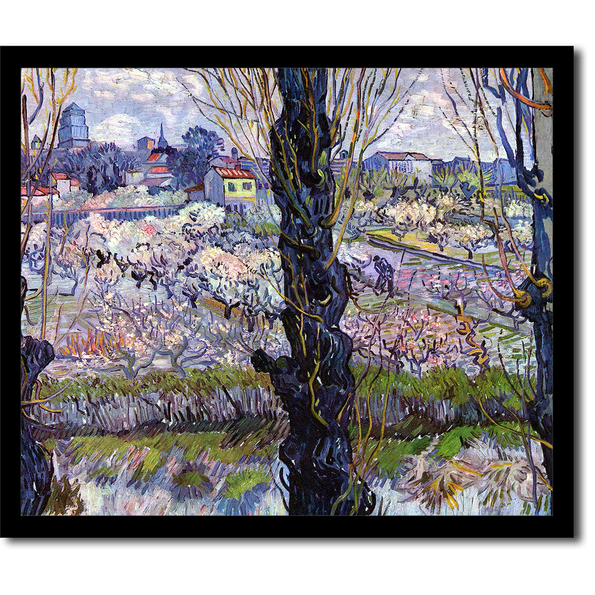 View of Arles, Flowering Orchards (1889) by Vincent van Gogh - Buy Print Only or Mounted with Choice of Accent Color