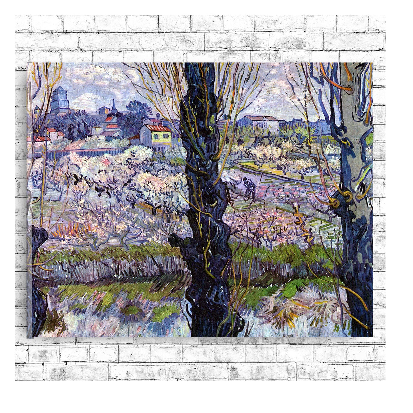 View of Arles, Flowering Orchards (1889) by Vincent van Gogh - Buy Print Only or Mounted with Choice of Accent Color