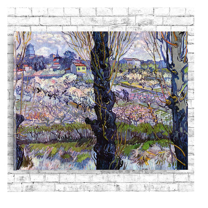 View of Arles, Flowering Orchards (1889) by Vincent van Gogh - Buy Print Only or Mounted with Choice of Accent Color