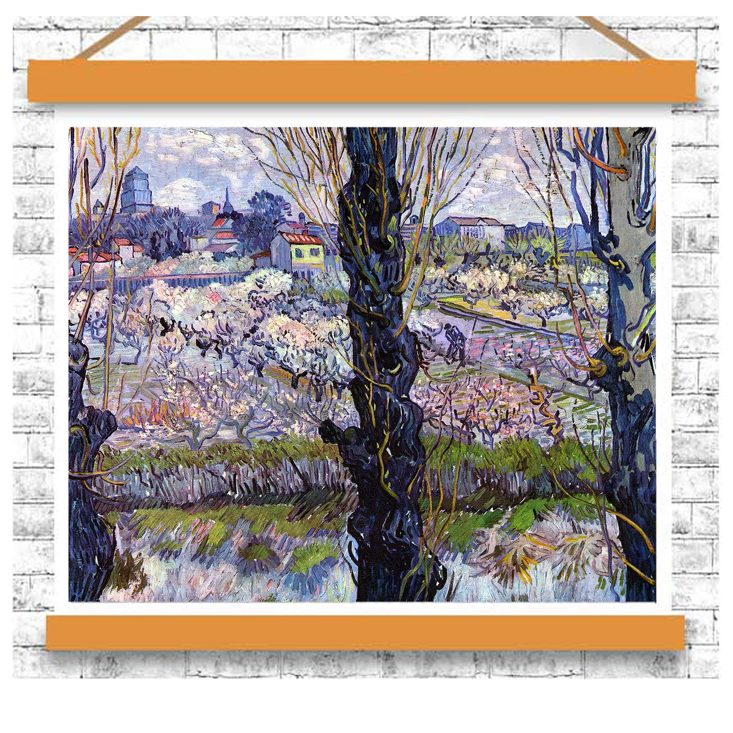 View of Arles, Flowering Orchards (1889) by Vincent van Gogh - Buy Print Only or Mounted with Choice of Accent Color