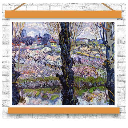 View of Arles, Flowering Orchards (1889) by Vincent van Gogh - Buy Print Only or Mounted with Choice of Accent Color