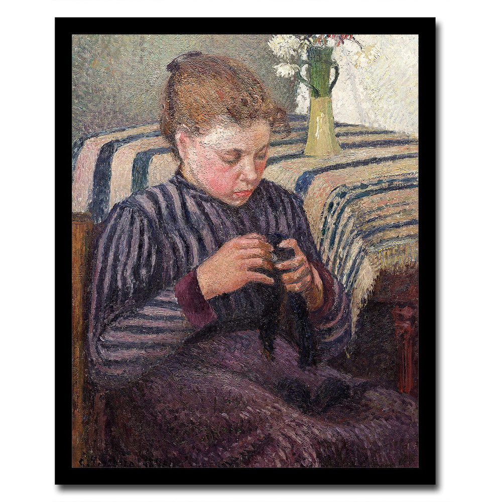 Woman-Mending-(1895) by Camile Pissarro - Buy Print Only or Mounted with Choice of Accent Color