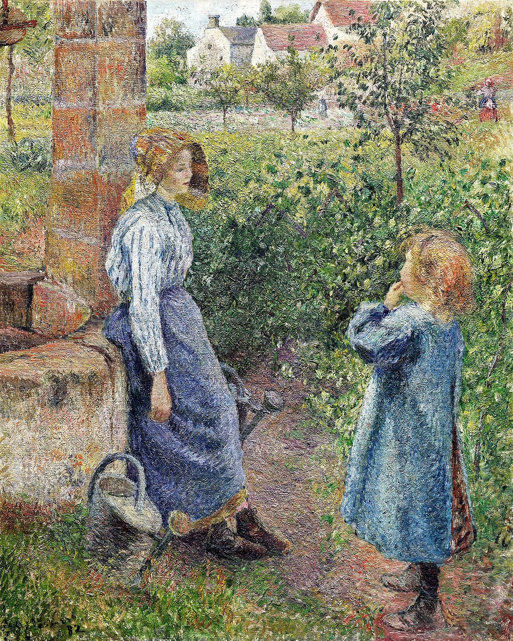 Woman and Child at the Well (1882) by Camile Pissarro - Buy Print Only or Mounted with Choice of Accent Color