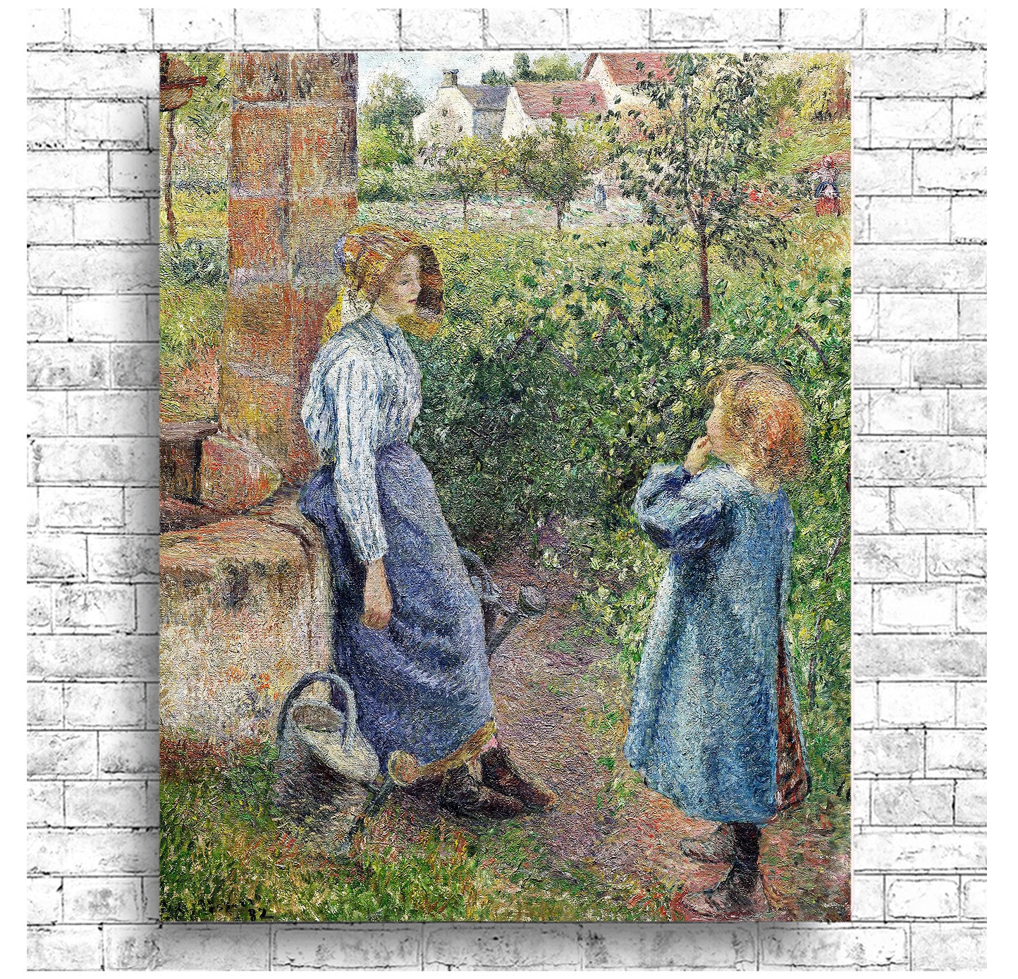 Woman and Child at the Well (1882) by Camile Pissarro - Buy Print Only or Mounted with Choice of Accent Color