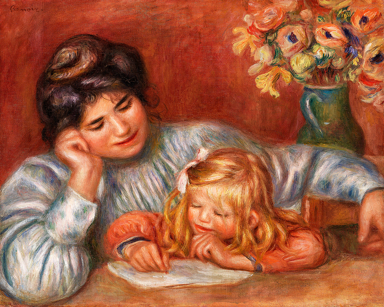 Writing Lesson by Pierre Renoir - Buy Print Only or Mounted with Choice of Accent Color