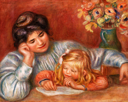Writing Lesson by Pierre Renoir - Buy Print Only or Mounted with Choice of Accent Color