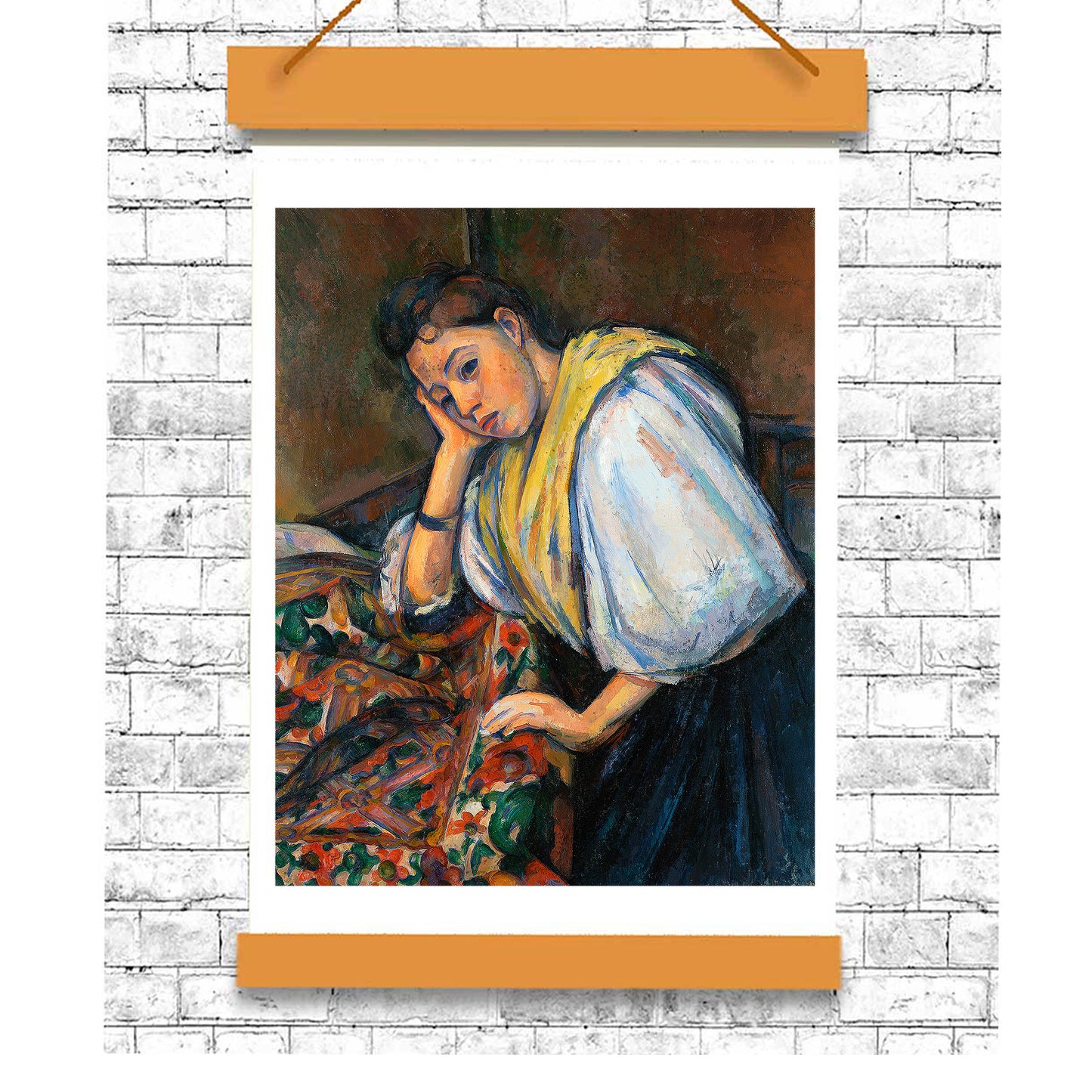 Young Italian Woman at a Table (ca. 1895–1900) by Paul Cezanne - Buy Print Only or Mounted with Choice of Accent Color