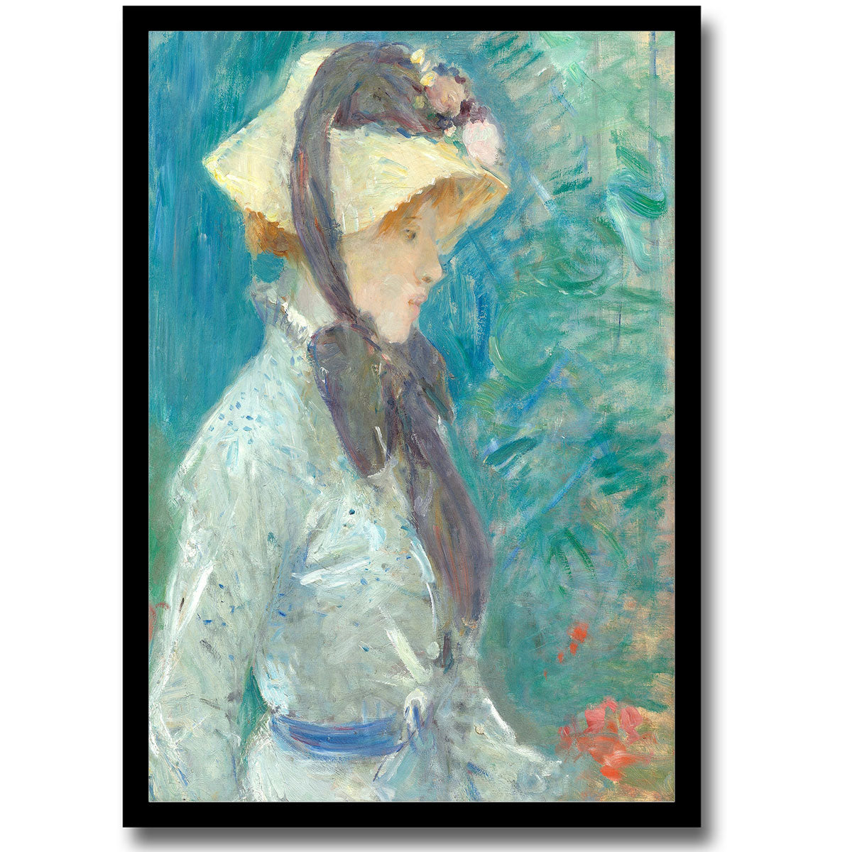 Young Woman with a Straw Hat (1884) by Berthe Morisot - Buy Print Only or Mounted with Choice of Accent Color