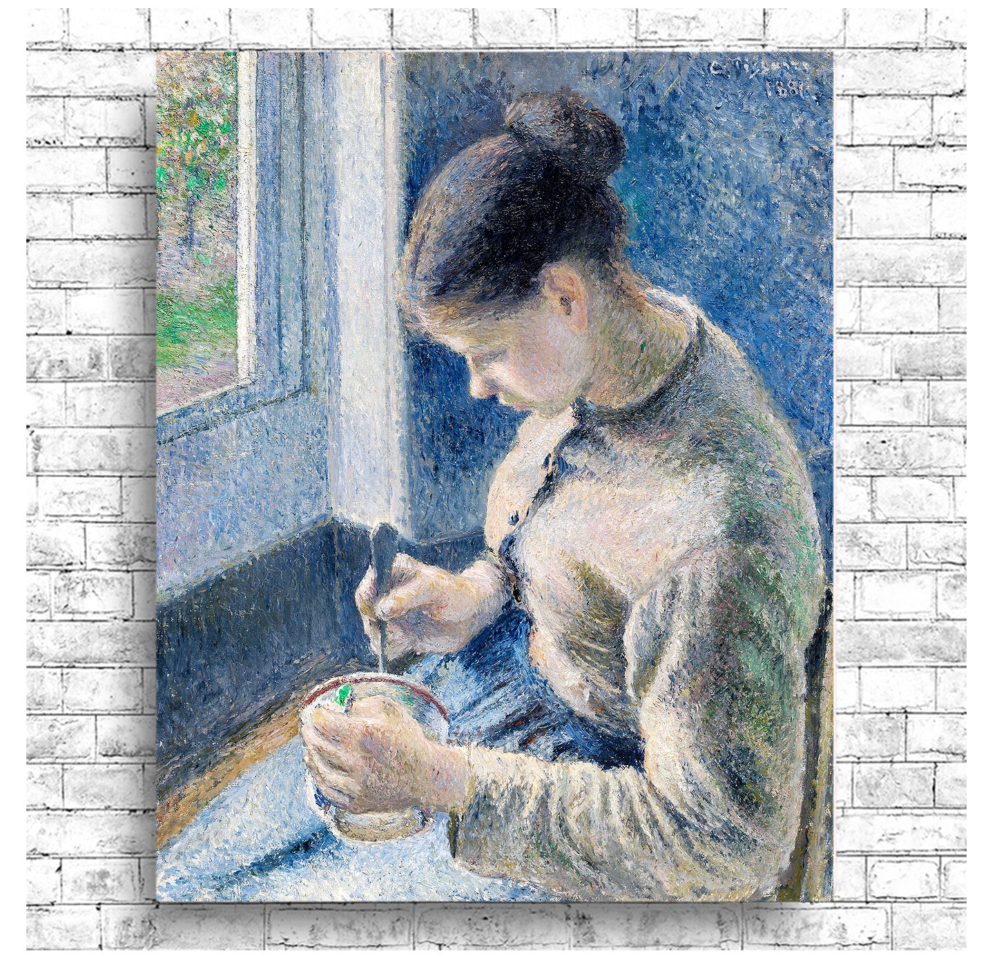 Young Peasant Having Her Coffee (1881) by Camile Pissarro - Buy Print Only or Mounted with Choice of Accent Color
