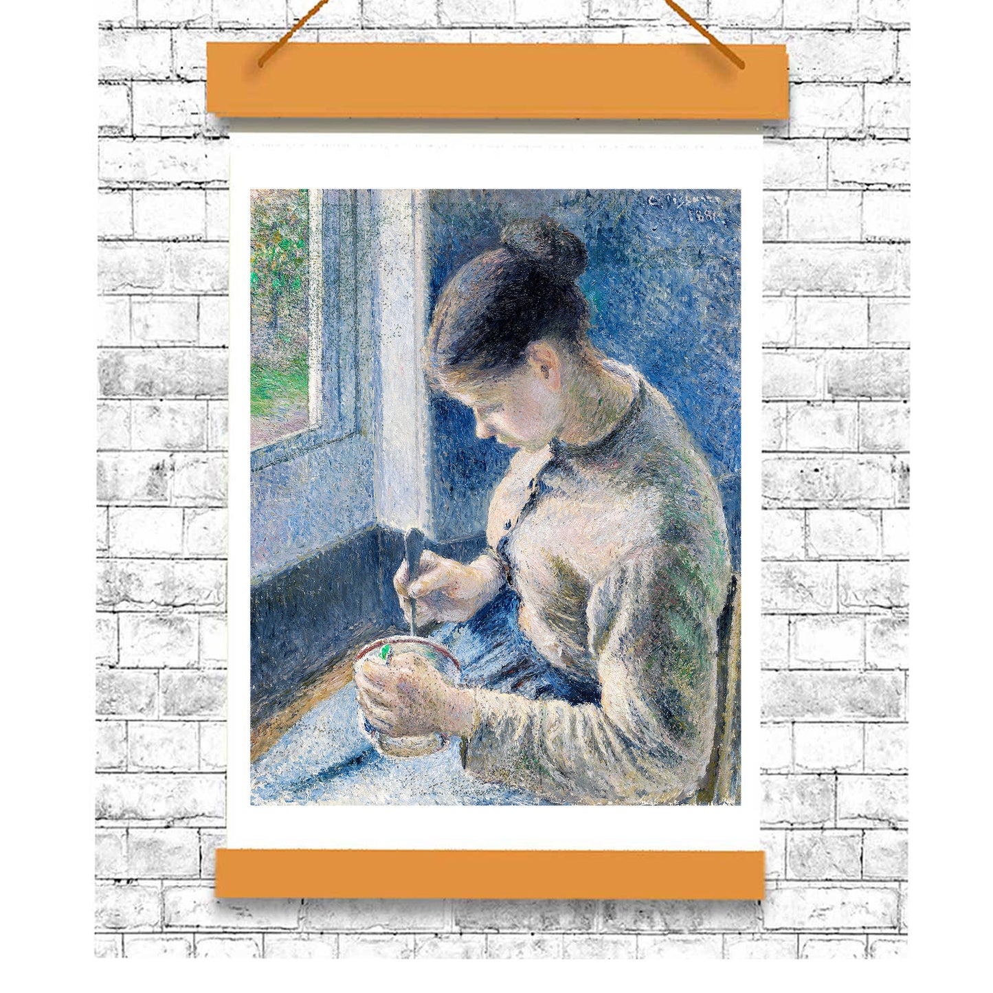 Young Peasant Having Her Coffee (1881) by Camile Pissarro - Buy Print Only or Mounted with Choice of Accent Color