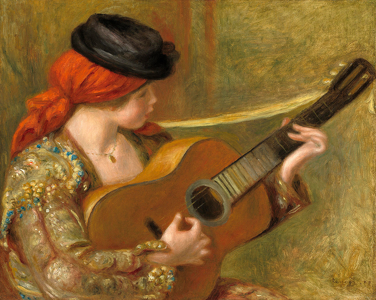 Young Spanish Woman with a Guitar (1898) by Pierre Renoir - Buy Print Only or Mounted with Choice of Accent Color