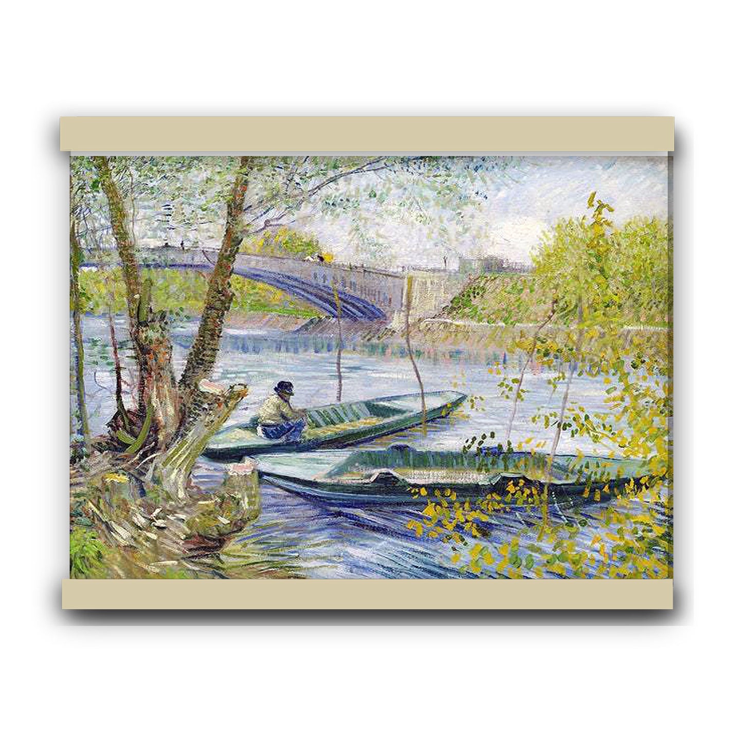 Fishing in Spring, the Pont de Clichy (Asnières) (1887) by Vincent Van Gogh | Hanging Canvas Art | Choice of Board Colors