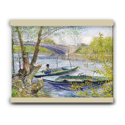 Fishing in Spring, the Pont de Clichy (Asnières) (1887) by Vincent Van Gogh | Hanging Canvas Art | Choice of Board Colors
