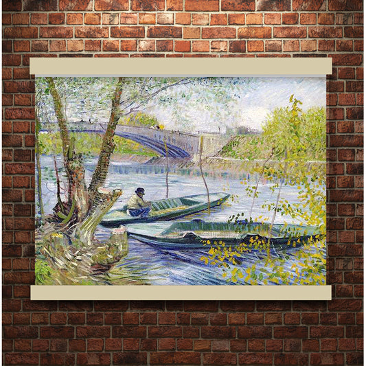 Fishing in Spring, the Pont de Clichy (Asnières) (1887) by Vincent Van Gogh | Hanging Canvas Art | Choice of Board Colors