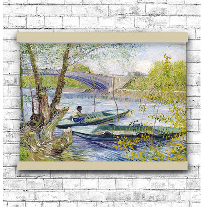 Fishing in Spring, the Pont de Clichy (Asnières) (1887) by Vincent Van Gogh | Hanging Canvas Art | Choice of Board Colors
