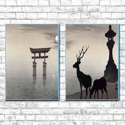 Landscape with Torii and Deer  | Choose Style | Size & Trim Color