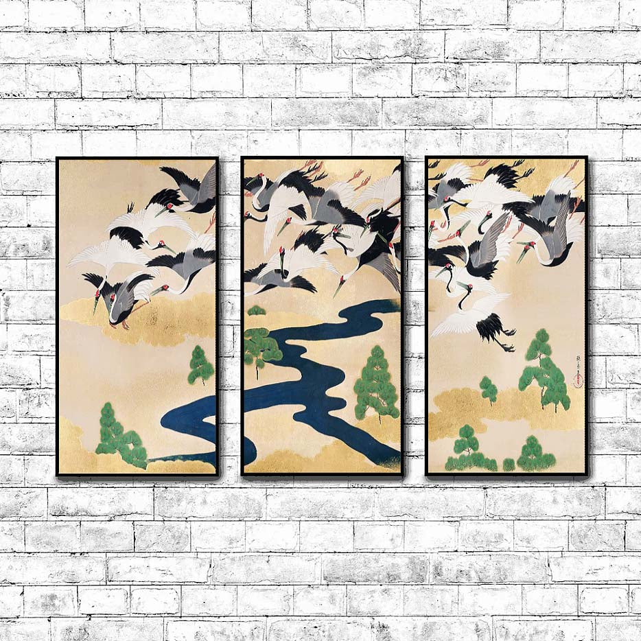 Japanese cranes and pines by Yamamoto Sodō