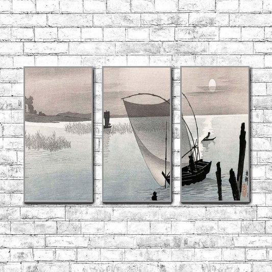 Fishing boats at full moon (1900–1910) by Ohara Koson  | Choose Style | Size & Trim Color
