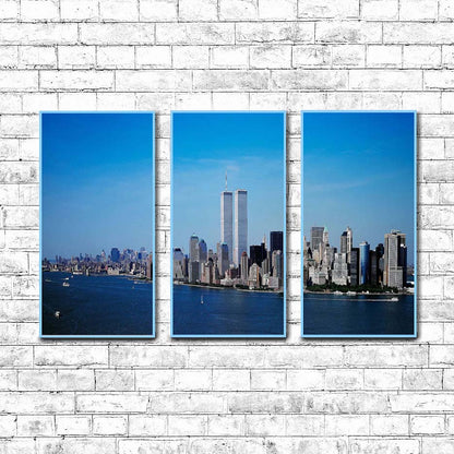 Aerial view of New York City, in which the World Trade Center Twin Towers