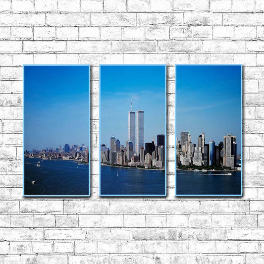 Aerial view of New York City, in which the World Trade Center Twin Towers  | Choose Style | Size & Trim Color