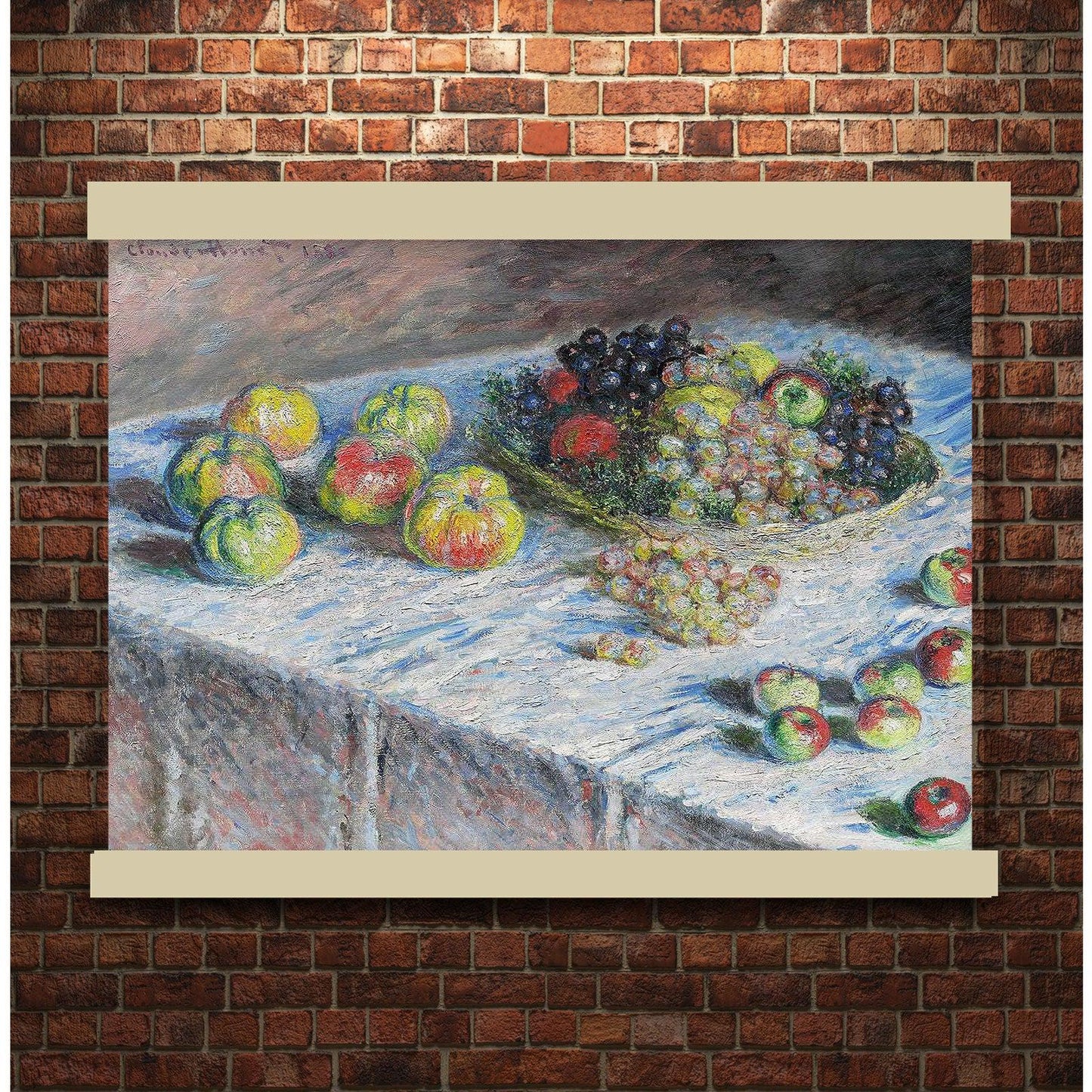 Apples and Grapes (1880) by Claude Monet | Hanging Canvas Art | Choice of Board Color