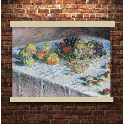 Apples and Grapes (1880) by Claude Monet | Hanging Canvas Art | Choice of Board Color