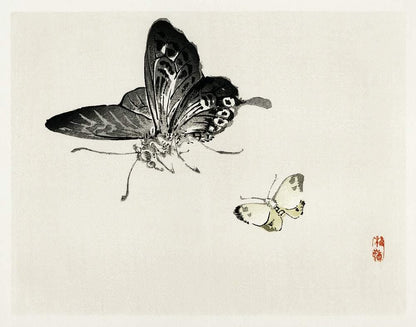 Butterflies by Kōno Bairei (1913) | Hanging Canvas Art | Choice of Board Colors