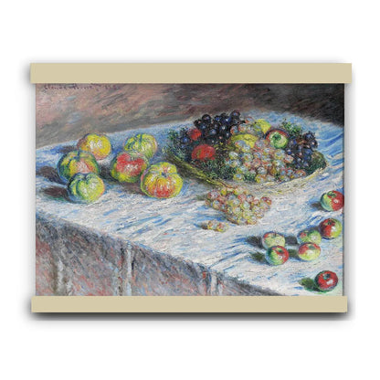 Apples and Grapes (1880) by Claude Monet | Hanging Canvas Art | Choice of Board Color