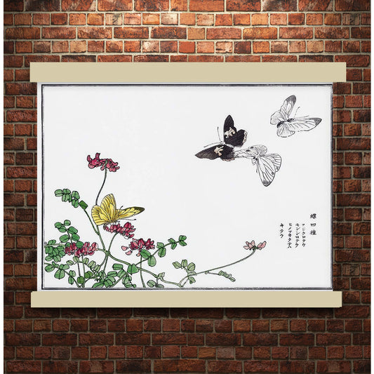 Butterflies and flower illustration by Morimoto Toko (1910)"B" | Hanging Canvas Art | Choice of Board Colors