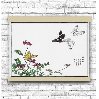 Butterflies and flower illustration by Morimoto Toko (1910)"B" | Hanging Canvas Art | Choice of Board Colors