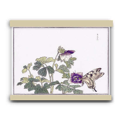 Butterflies and flower illustration by Morimoto Toko (1910)"A" | Hanging Canvas Art | Choice of Board Colors