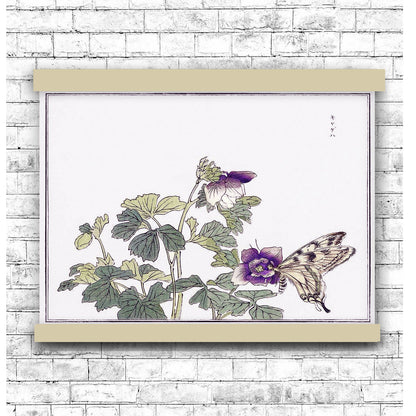 Butterflies and flower illustration by Morimoto Toko (1910)"A" | Hanging Canvas Art | Choice of Board Colors