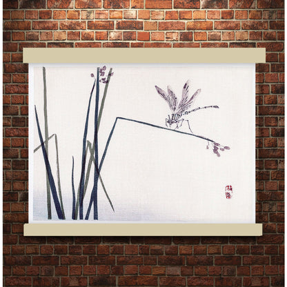 Dragonfly on Bulrush leaf (1913) by Kōno Bairei | Hanging Canvas Art | Choice of Board Colors