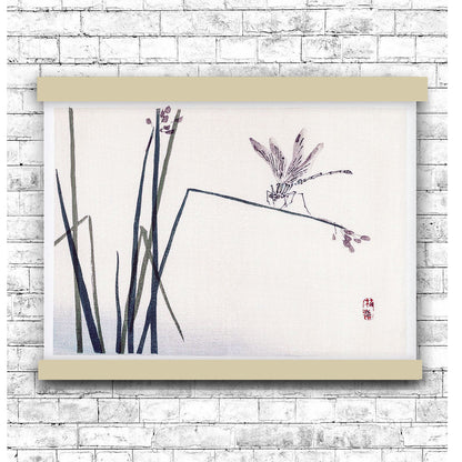 Dragonfly on Bulrush leaf (1913) by Kōno Bairei | Hanging Canvas Art | Choice of Board Colors