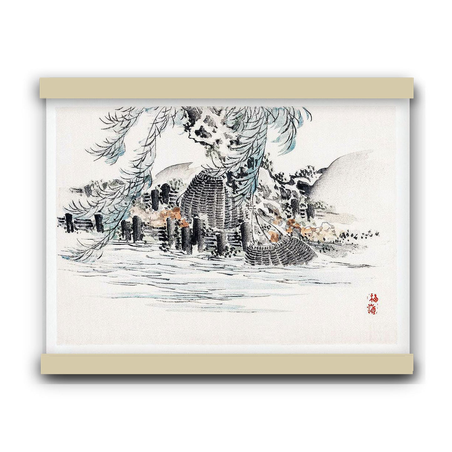 Fishing baskets by Kōno Bairei (1913) | Hanging Canvas Art | Choice of Board Colors