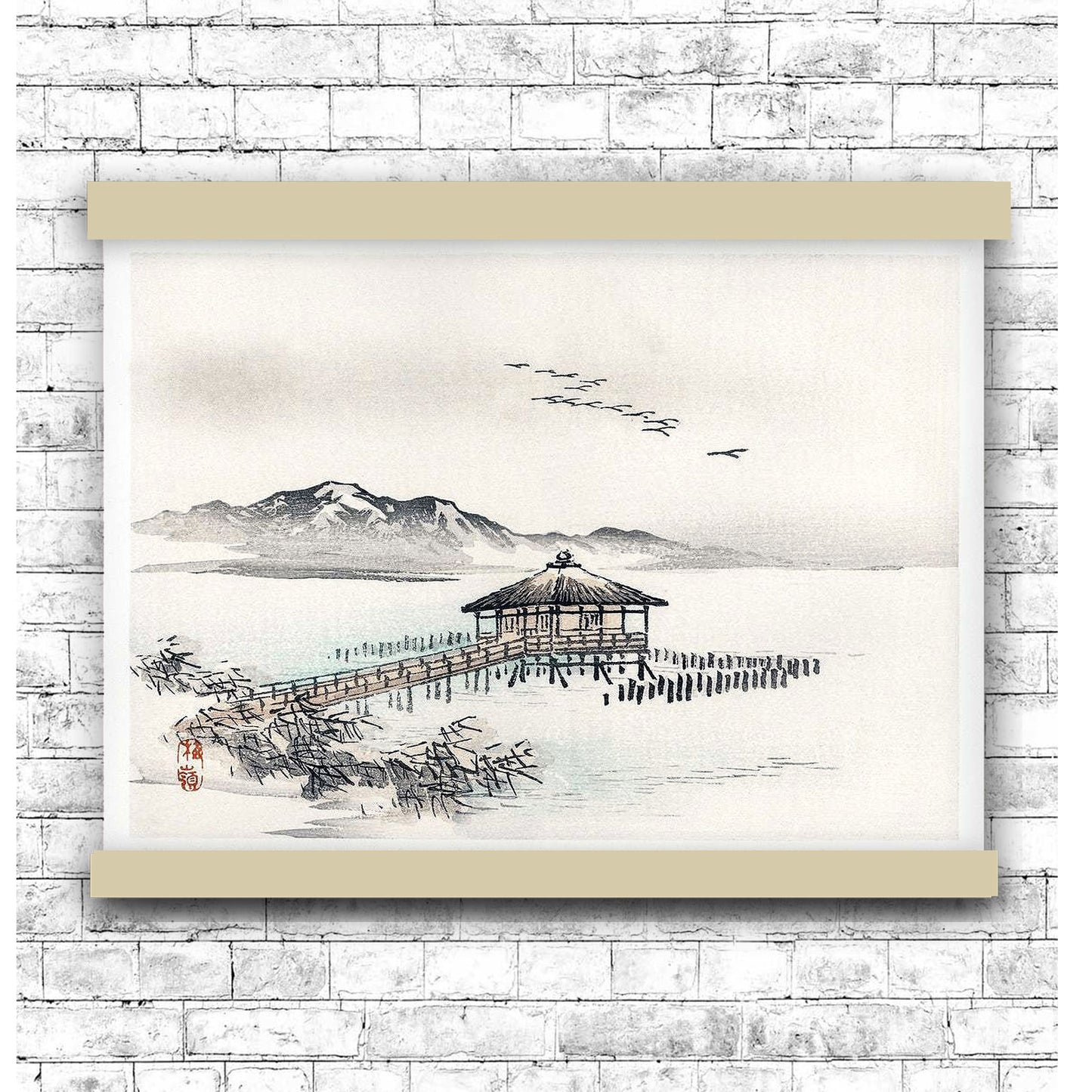 Cottage by the sea by Kōno Bairei (1913) | Hanging Canvas Art | Choice of Board Colors