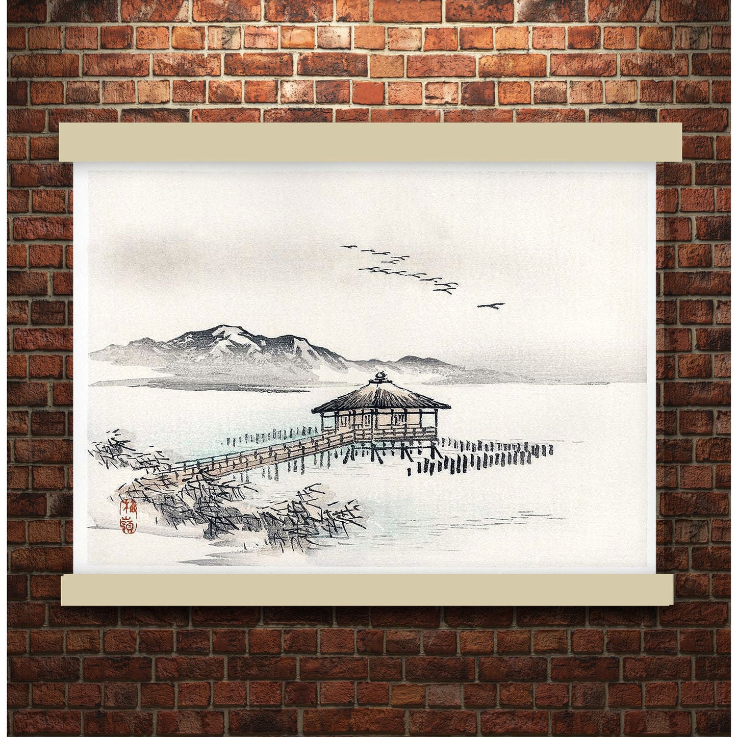 Cottage by the sea by Kōno Bairei (1913) | Hanging Canvas Art | Choice of Board Colors