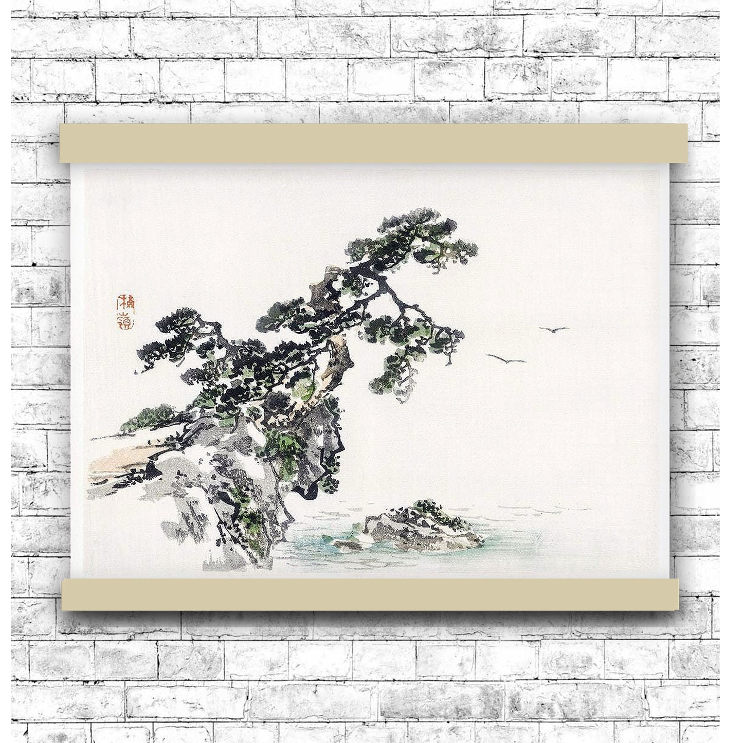 Cliff by Kōno Bairei (1913) | Hanging Canvas Art | Choice of Board Colors