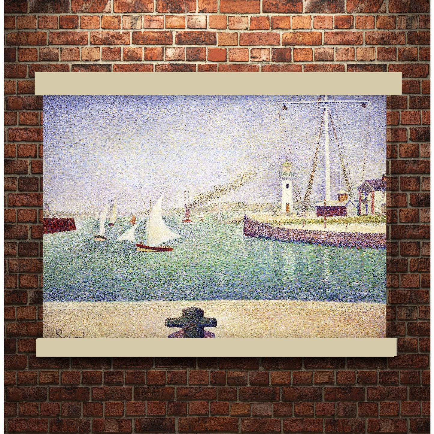 Entrance of The Port of Honfleur (1886) by Georges Seurat | Hanging Canvas Art | Choice of Board Colors