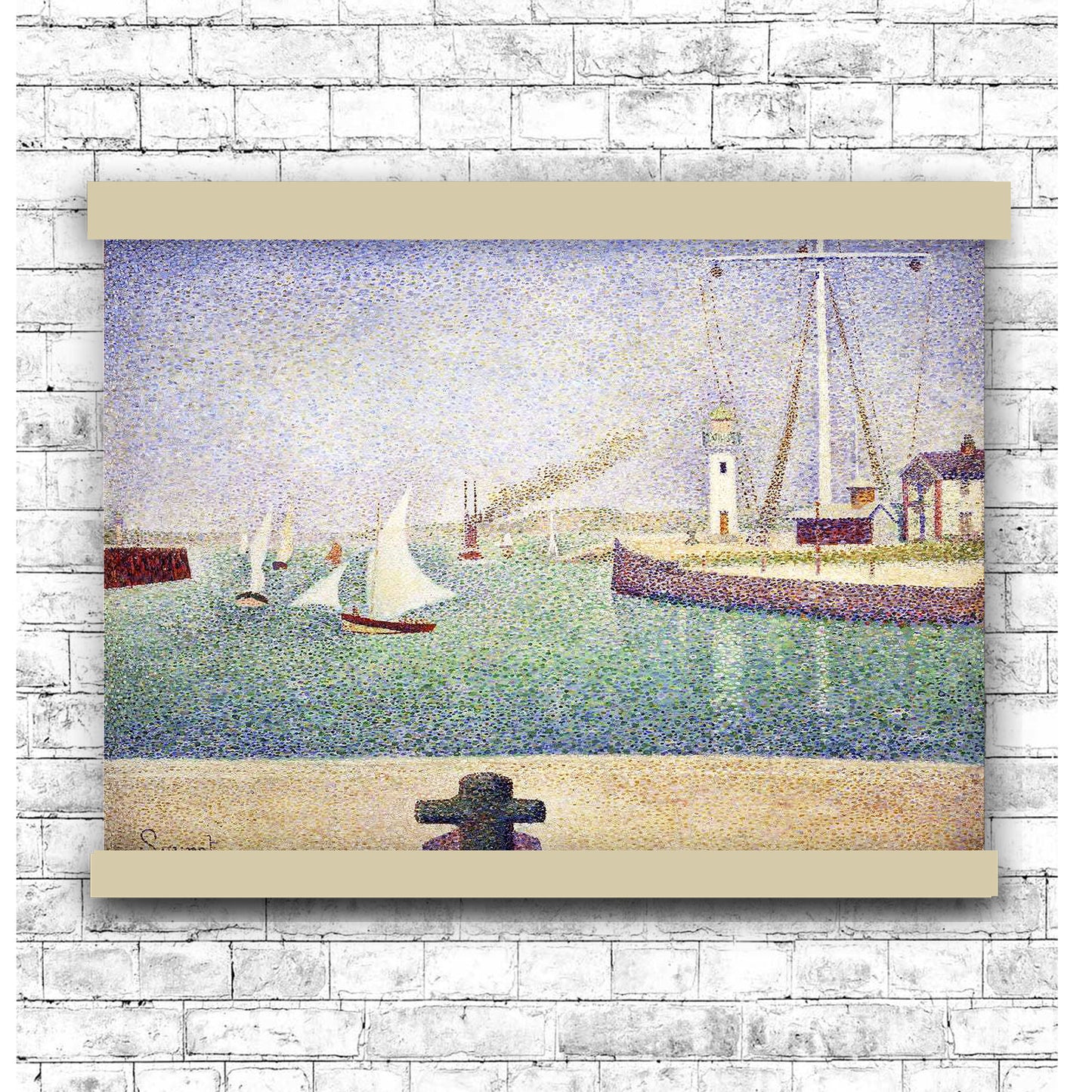 Entrance of The Port of Honfleur (1886) by Georges Seurat | Hanging Canvas Art | Choice of Board Colors