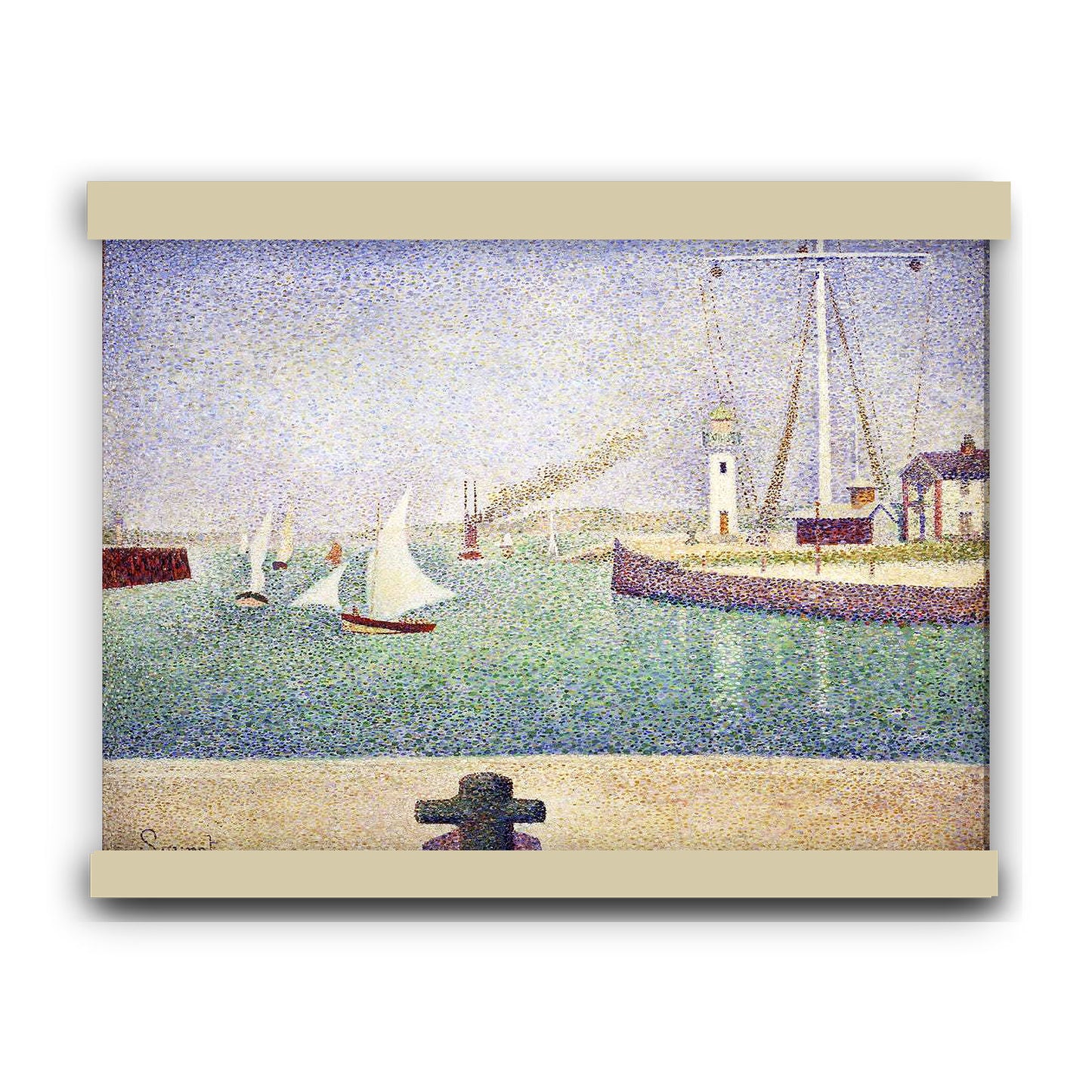 Entrance of The Port of Honfleur (1886) by Georges Seurat | Hanging Canvas Art | Choice of Board Colors