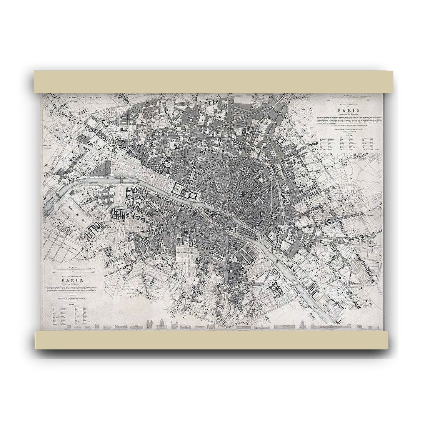 Eastern division of Paris: containing the Quartiers (1834) | Hanging Canvas Art | Choice of Board Colors