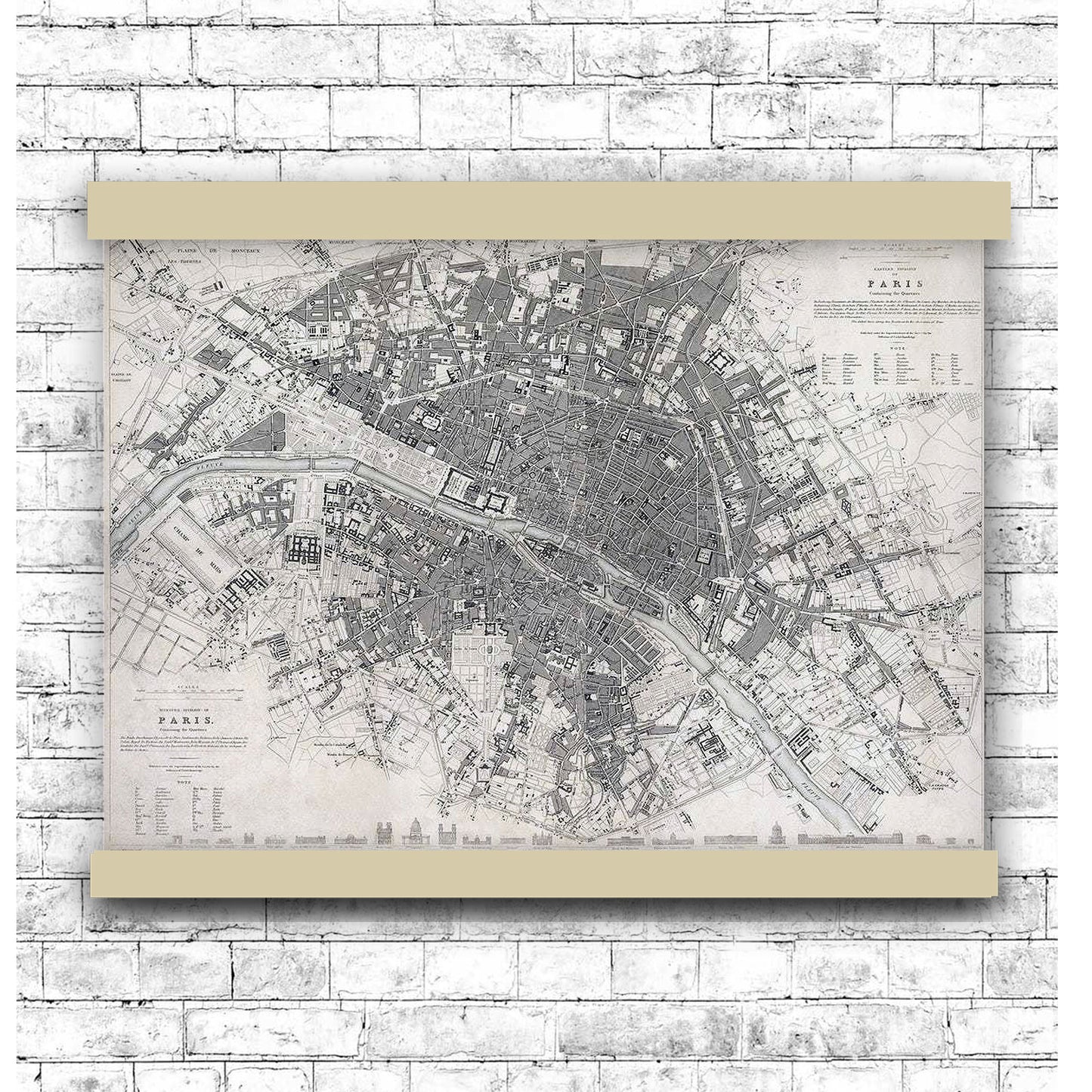 Eastern division of Paris: containing the Quartiers (1834) | Hanging Canvas Art | Choice of Board Colors